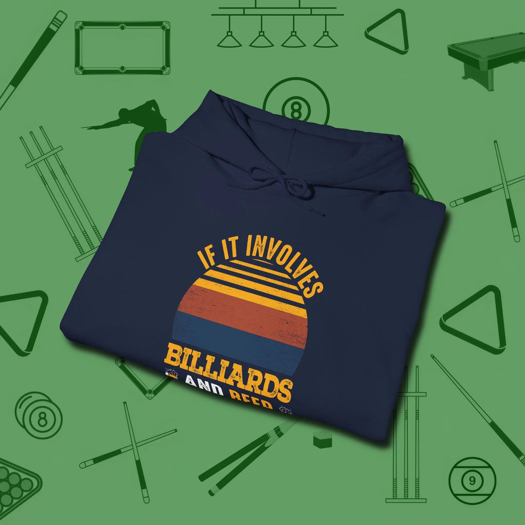 Billiards and Beer Hoodie, folded view, in Navy built for bold breaks and quiet confidence