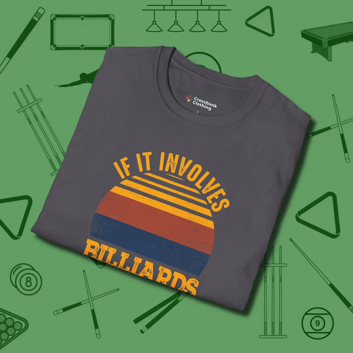 Billiards and Beer T-Shirt, folded view, in Charcoal as serious as your stroke