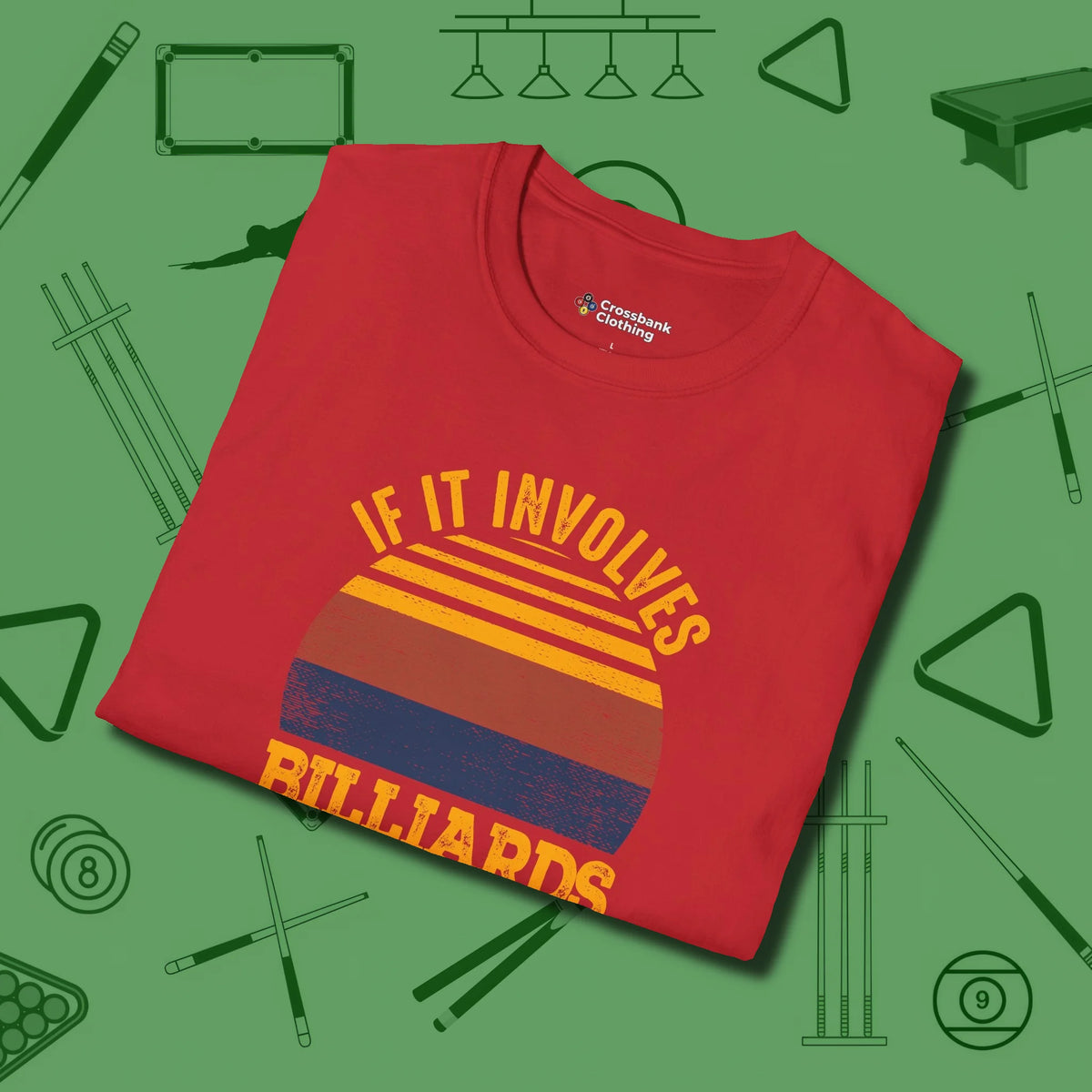 Billiards and Beer T-Shirt, folded view, in Red designed for dead stroke and deadpan looks
