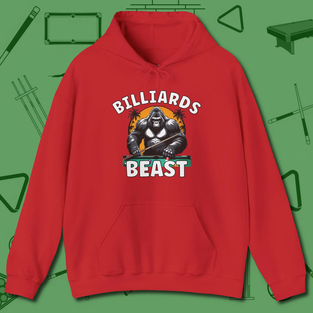 Billiards Beast Hoodie, front view, in Red from chalk to clutch, look the part