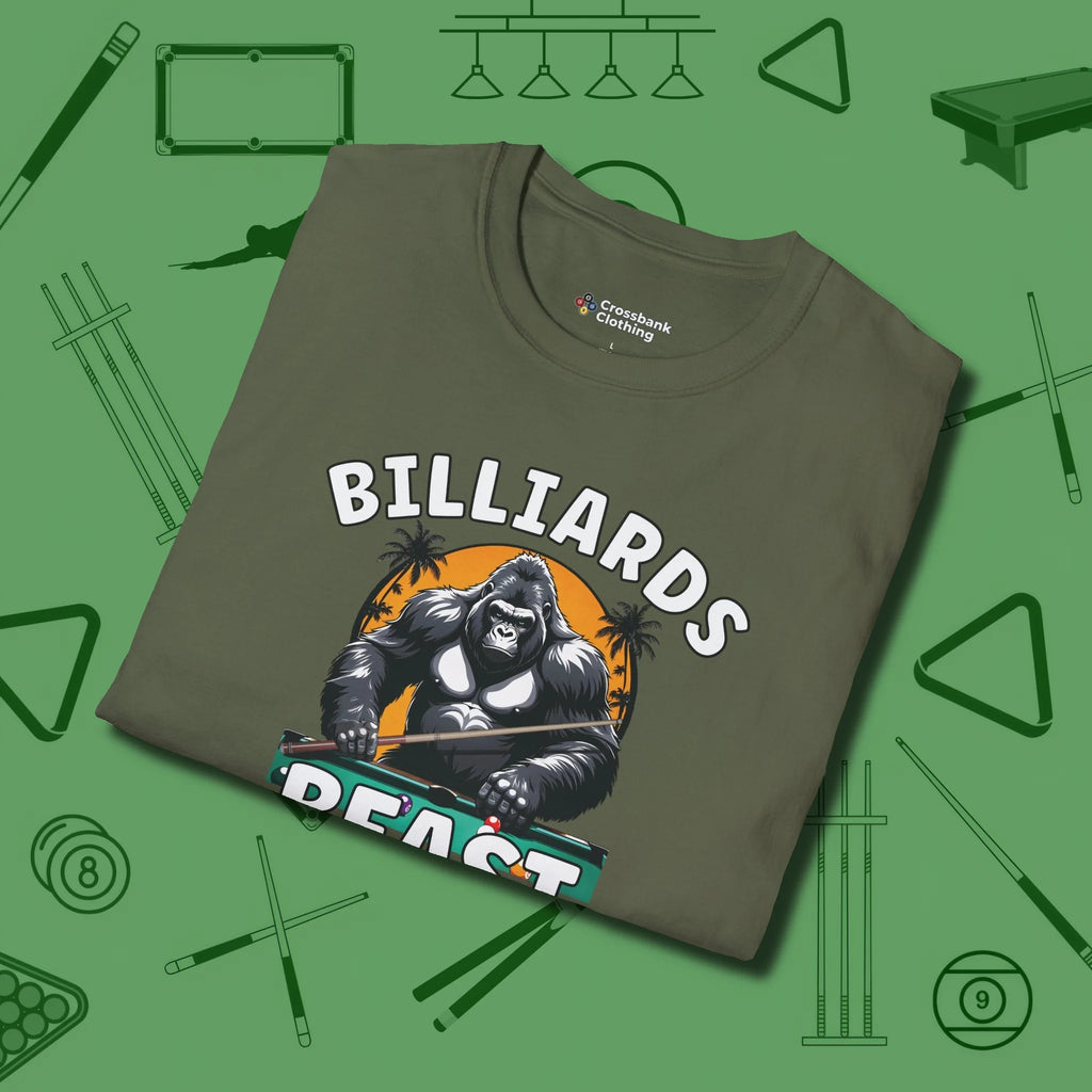 Billiards Beast T-Shirt, folded view, in Military Green attitude built for the long haul