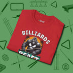 Billiards Beast T-Shirt, folded view, in Red where style and cue discipline collide