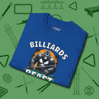 Billiards Beast T-Shirt, folded view, in Royal stitched for cue discipline and cool confidence