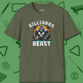 Billiards Beast T-Shirt, front view, in Military Green fashion with break-and-run energy