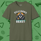 Billiards Beast T-Shirt, front view, in Military Green fashion with break-and-run energy