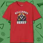 Billiards Beast T-Shirt, front view, in Red a clean fit for the dirtiest safeties