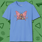Billiards Butterfly T-Shirt, front view, in Carolina Blue the official uniform of the after-hours crew