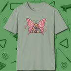 Billiards Butterfly T-Shirt, front view, in Sage where cue control meets personal style