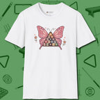 Billiards Butterfly T-Shirt, front view, in White perfect for players with quiet fire