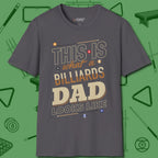 Billiards Dad T-Shirt, front view, in Charcoal clean lines for dirty minds