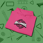 Billiards Emblem Hoodie, folded view, in Heliconia put your best game on display