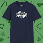Billiards Emblem T-Shirt, front view, in Navy where cue control meets personal style