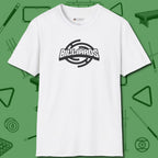 Billiards Emblem T-Shirt, front view, in White fashion with break-and-run energy