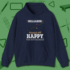 Billiards Makes Me Happy Hoodie, front view, in Navy fashion with break-and-run energy