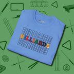 Billiards Retro Sign T-Shirt, folded view, in Carolina Blue styled to dominate from rack to run-out