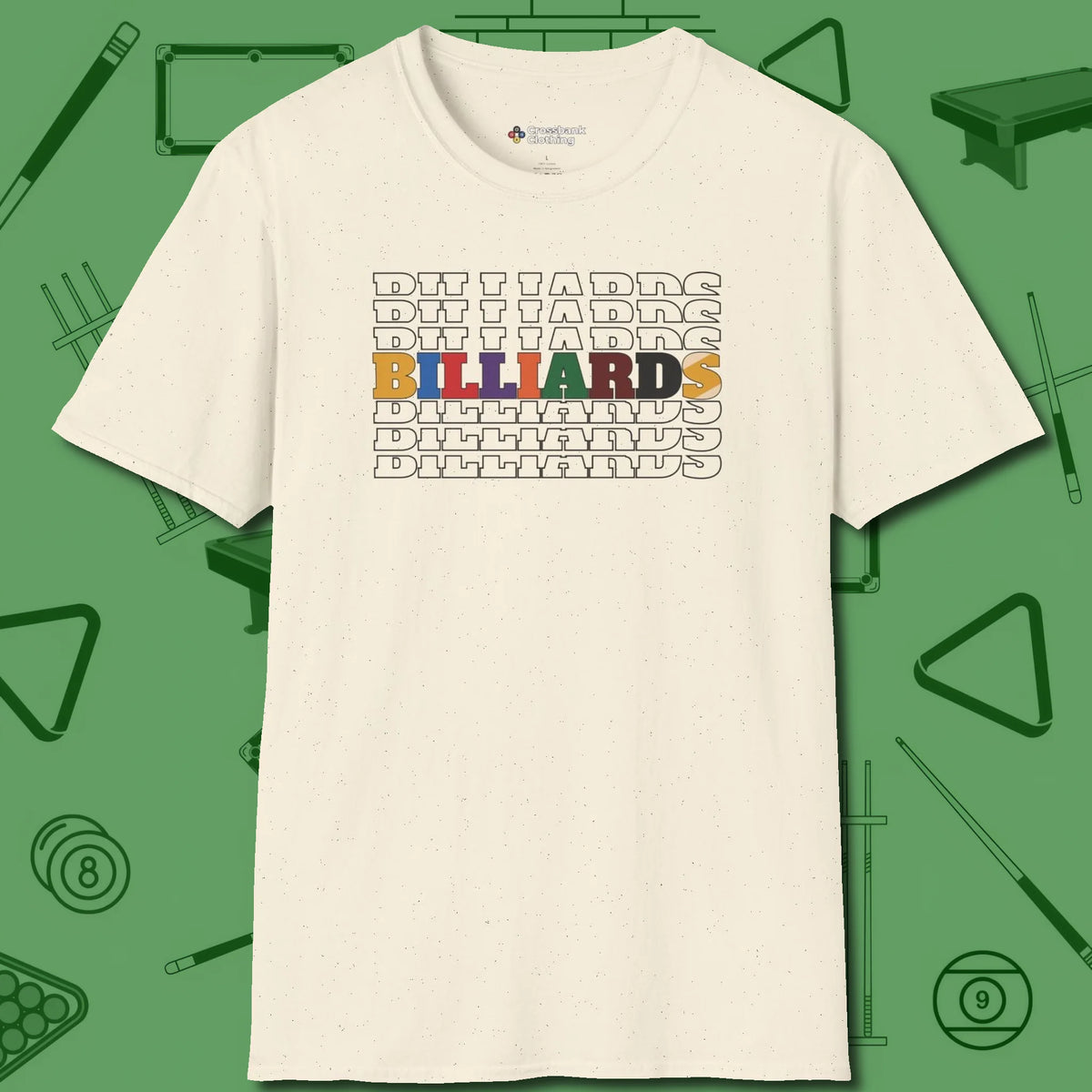 Billiards Retro Sign T-Shirt, front view, in Natural make every shot — and outfit — count