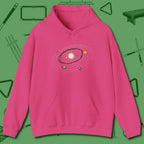 Billiards Solar System Hoodie, front view, in Heliconia break, run out, turn heads — repeat
