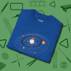 Billiards Solar System T-Shirt, folded view, in Royal confidence stitched in every seam