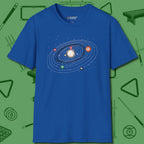 Billiards Solar System T-Shirt, front view, in Royal what champions wear between racks