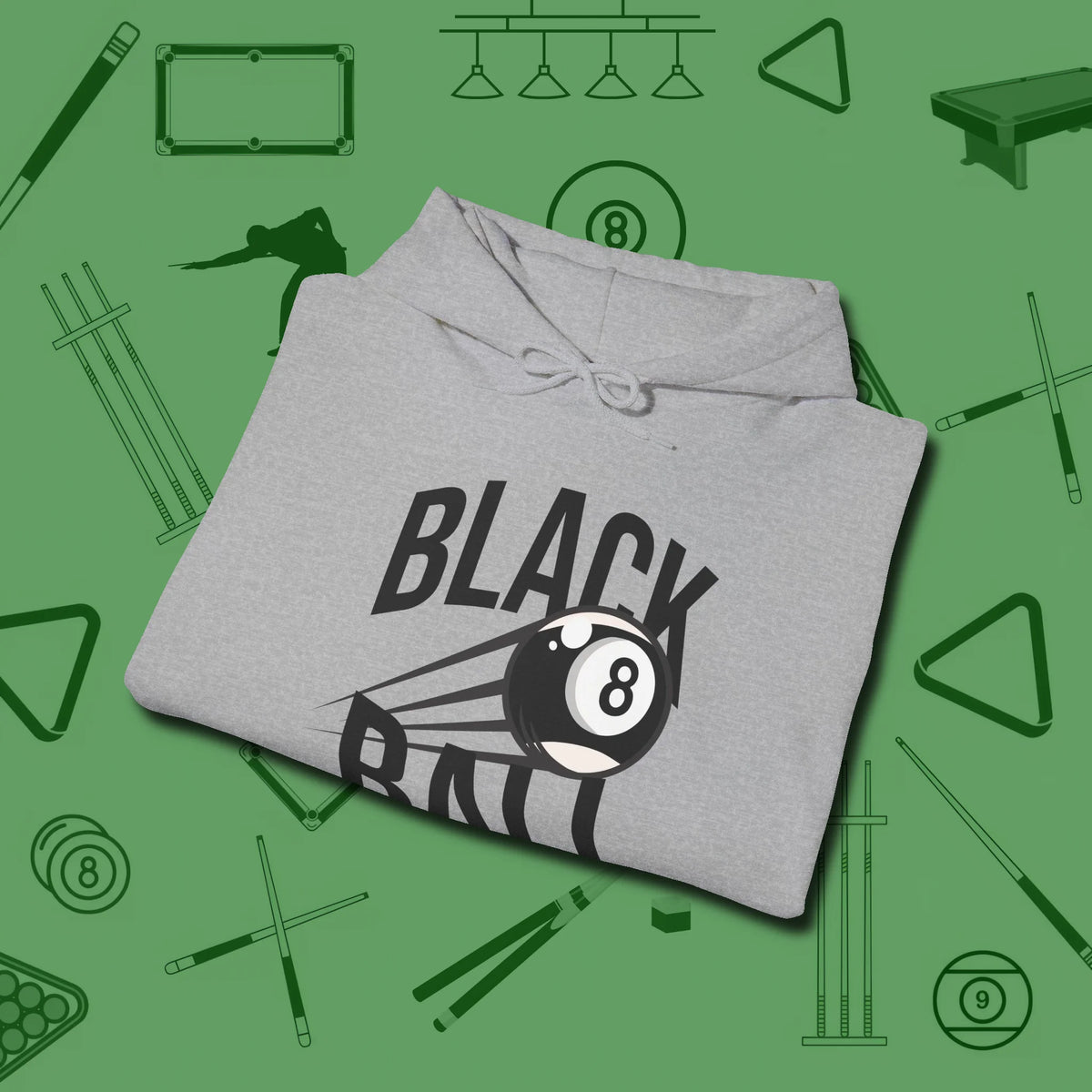 Black Ball 8-Ball Hoodie, folded view, in Sport Grey dress for the shot you want to take