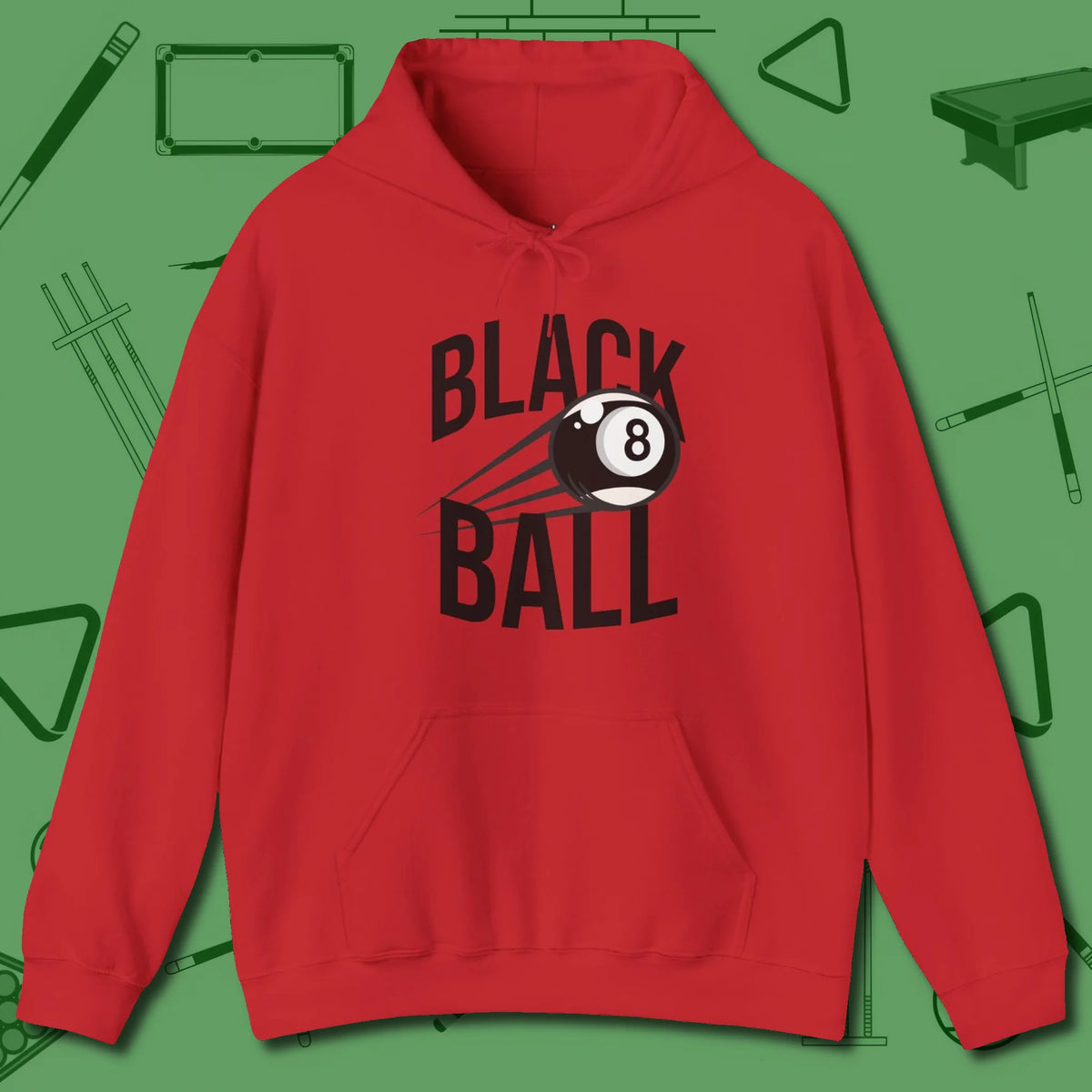 Black Ball 8-Ball Hoodie, front view, in Red ideal for clean hits and clean fits