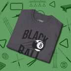 Black Ball 8-Ball T-Shirt, folded view, in Charcoal look good while calling your pocket