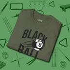 Black Ball 8-Ball T-Shirt, folded view, in Military Green for shooters who dress like they play: sharp