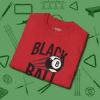 Black Ball 8-Ball T-Shirt, folded view, in Red your go-to shirt for league night victories