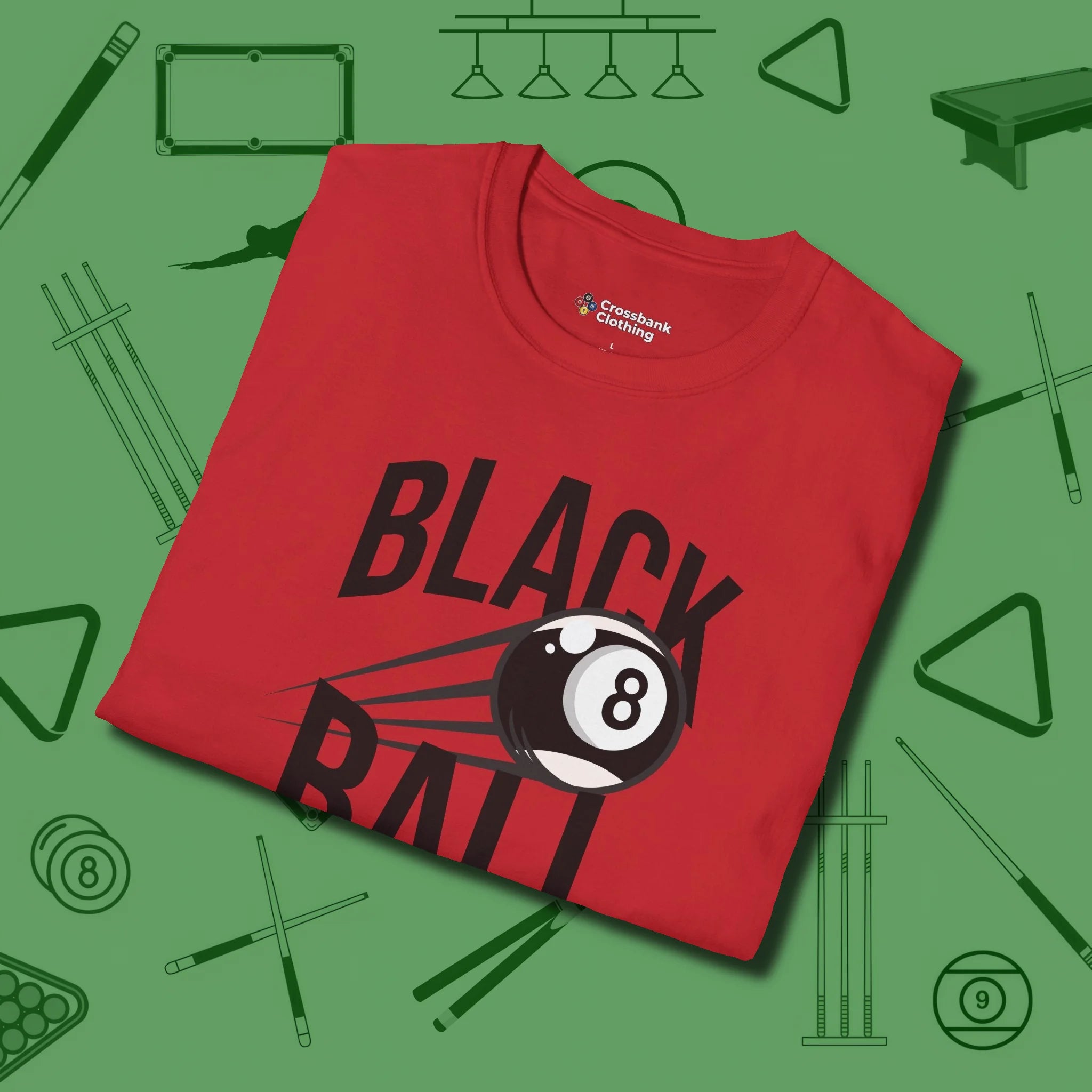 Black Ball 8-Ball T-Shirt, folded view, in Red your go-to shirt for league night victories