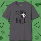 Black Ball 8-Ball T-Shirt, front view, in Charcoal where cue control meets personal style