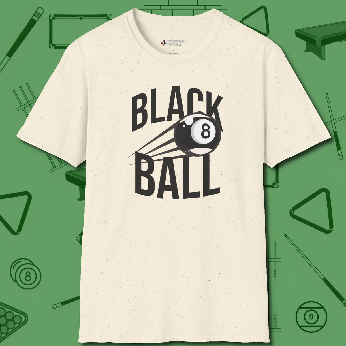 Black Ball 8-Ball T-Shirt, front view, in Natural a clean fit for the dirtiest safeties