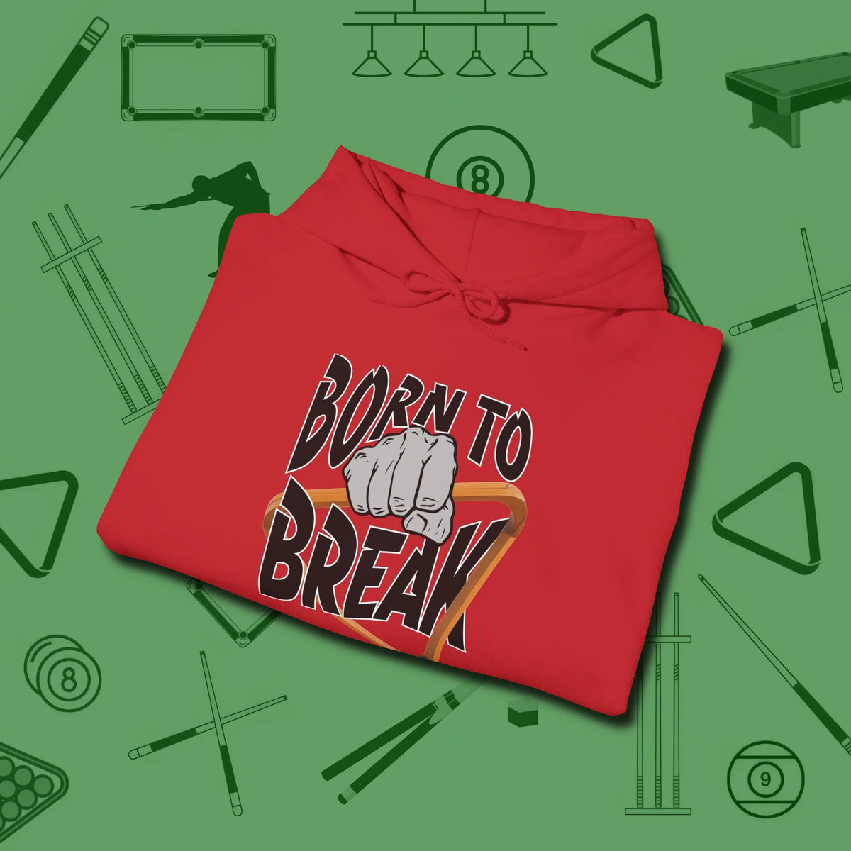 Born to Break Hoodie, folded view, in Red confidence stitched in every seam