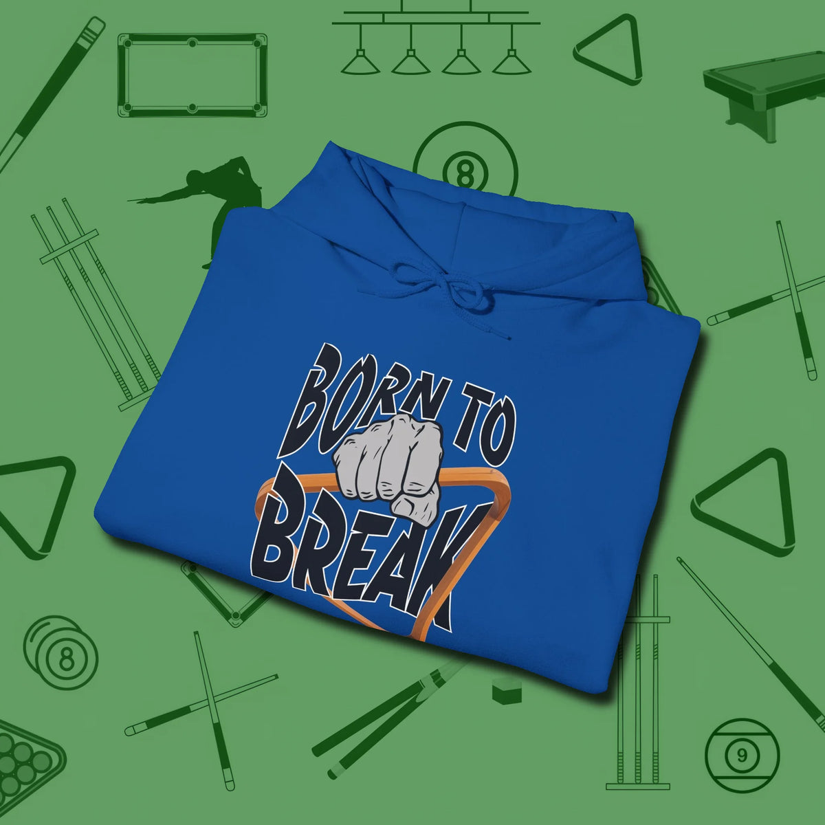 Born to Break Hoodie, folded view, in Royal like your stroke — smooth and deliberate