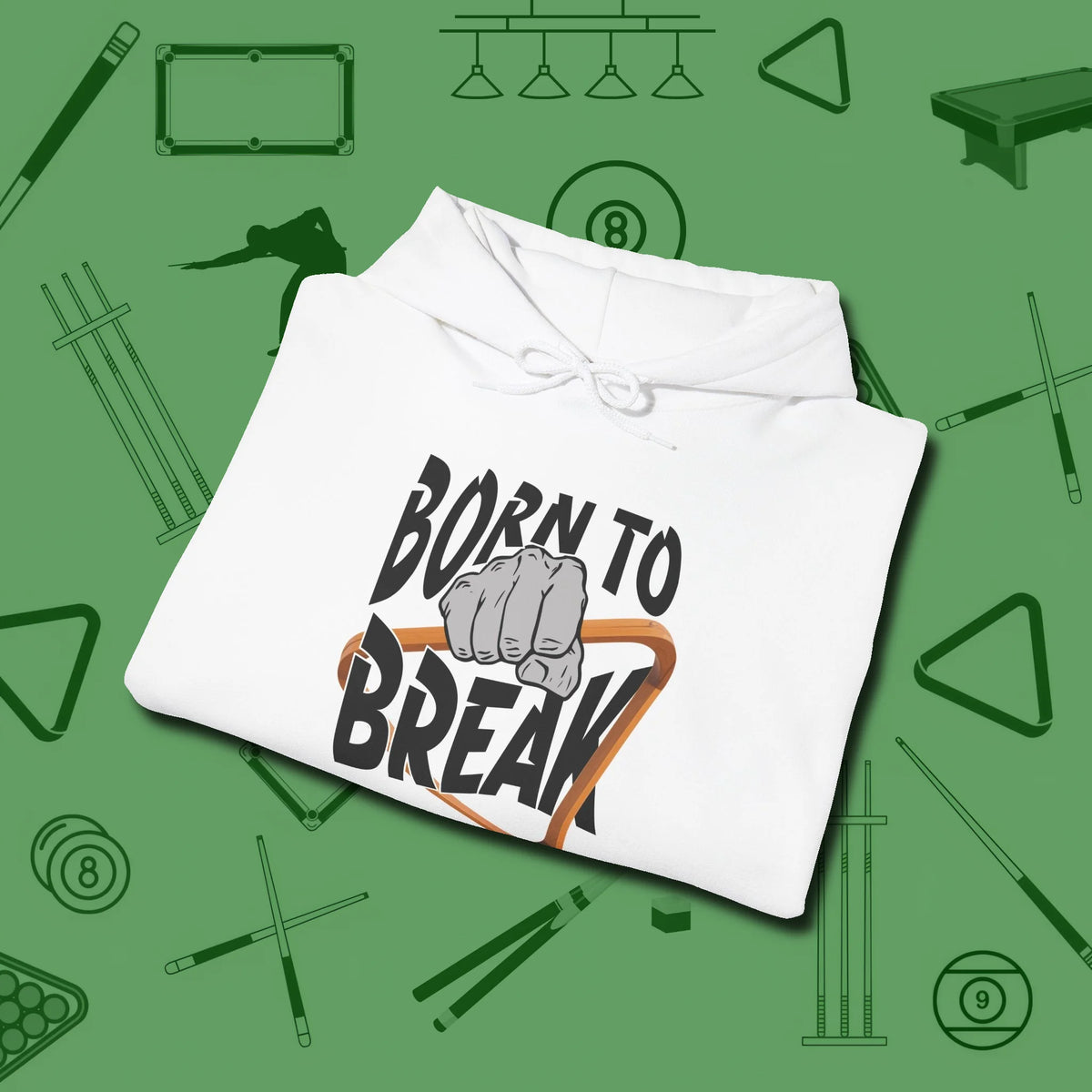 Born to Break Hoodie, folded view, in White for shooters who dress like they play: sharp