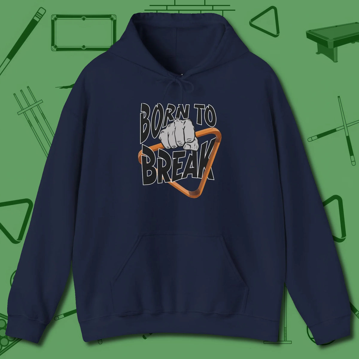 Born to Break Hoodie, front view, in Navy helps your stroke and your style