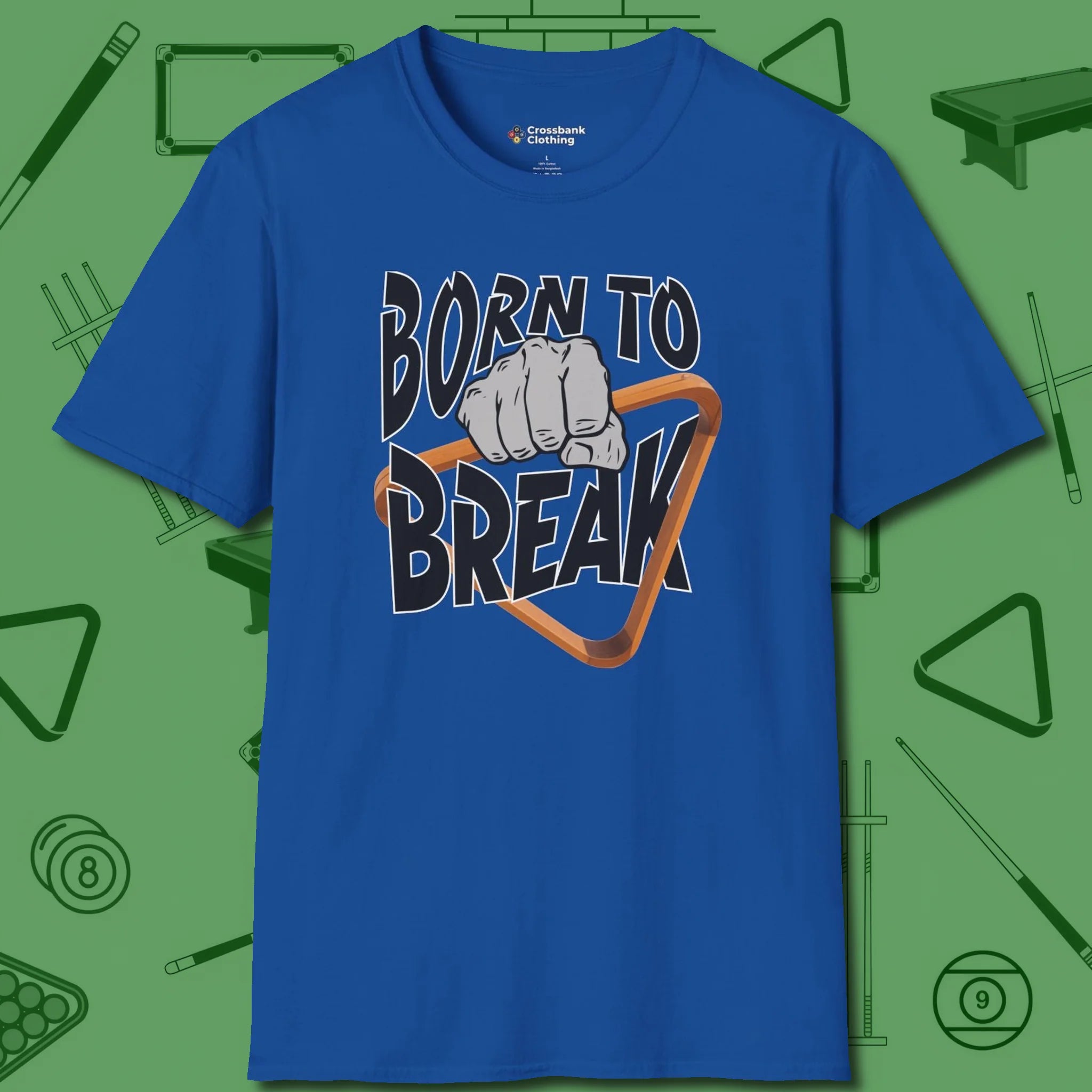 Born To Break T-Shirt, front view, in Royal smart enough for the felt and the street