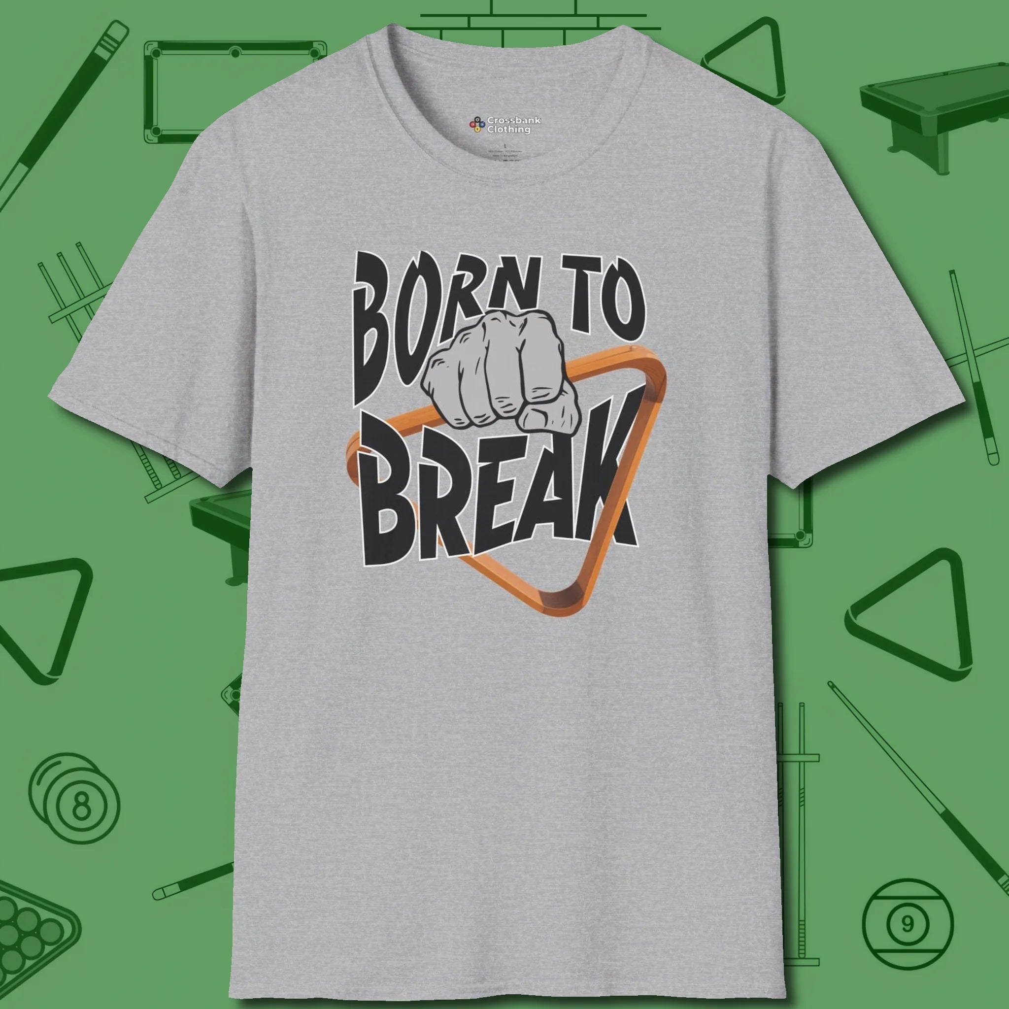 Born To Break T-Shirt, front view, in Sport Grey precise, confident, always in control