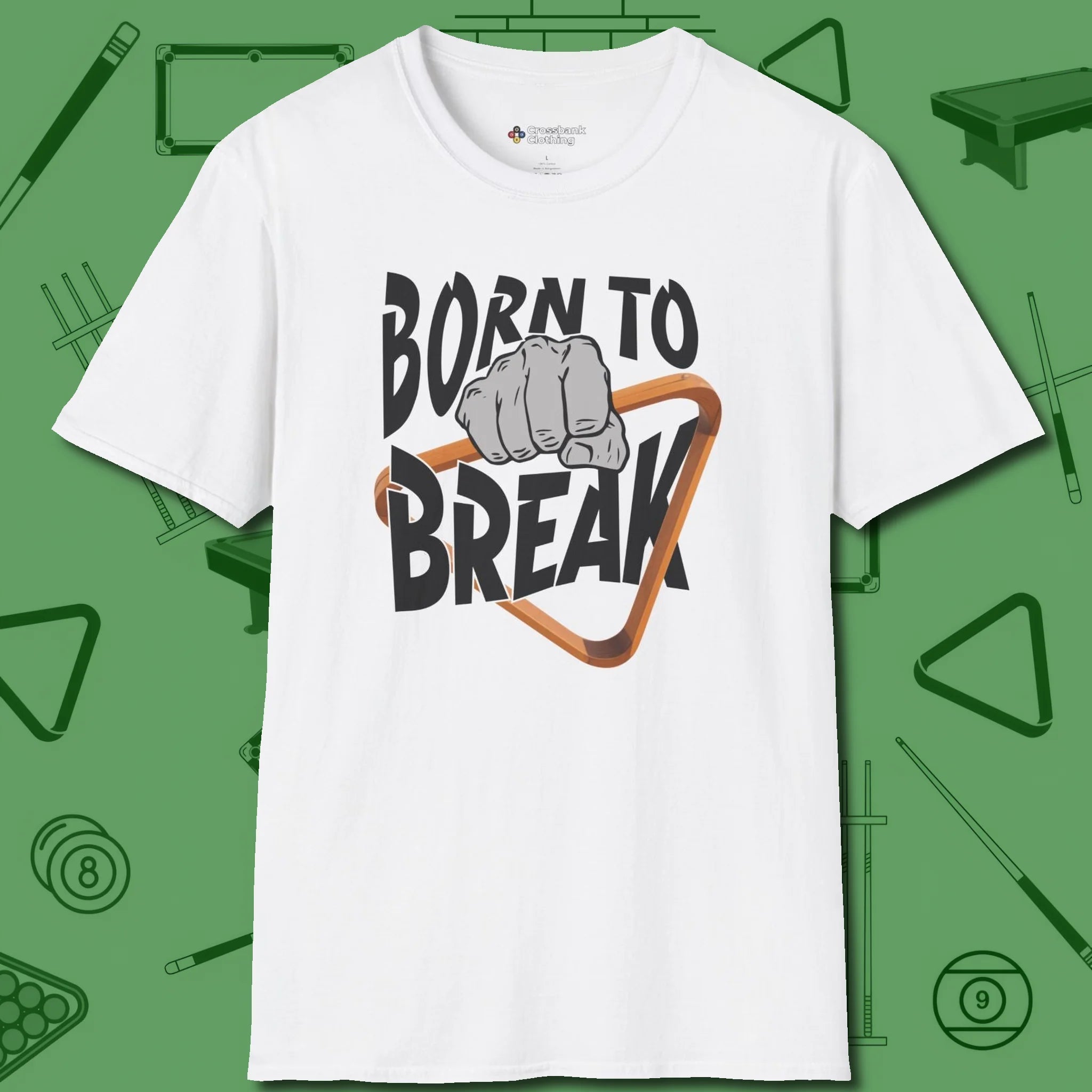 Born To Break T-Shirt, front view, in White cool under pressure, hot on the eyes