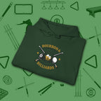 Bourbon and Billiards Hoodie, in Forest Green color, pool hoodie, folded view