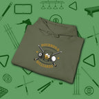 Bourbon and Billiards Hoodie, in Military Green color, pool hoodie, folded view