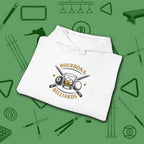 Bourbon and Billiards Hoodie, in White color, pool hoodie, folded view