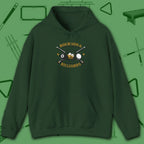 Bourbon and Billiards Hoodie, in Forest Green color, pool hoodie, front view