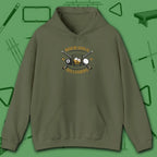 Bourbon and Billiards Hoodie, in Military Green color, pool hoodie, front view