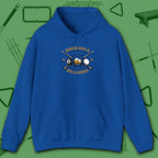 Bourbon and Billiards Hoodie, in Royal color, pool hoodie, front view