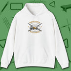 Bourbon and Billiards Hoodie, in White color, pool hoodie, front view
