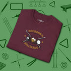 Bourbon and Billiards T-Shirt, in Maroon color, pool shirt, folded view