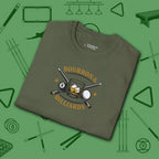 Bourbon and Billiards T-Shirt, in Military Green color, pool shirt, folded view