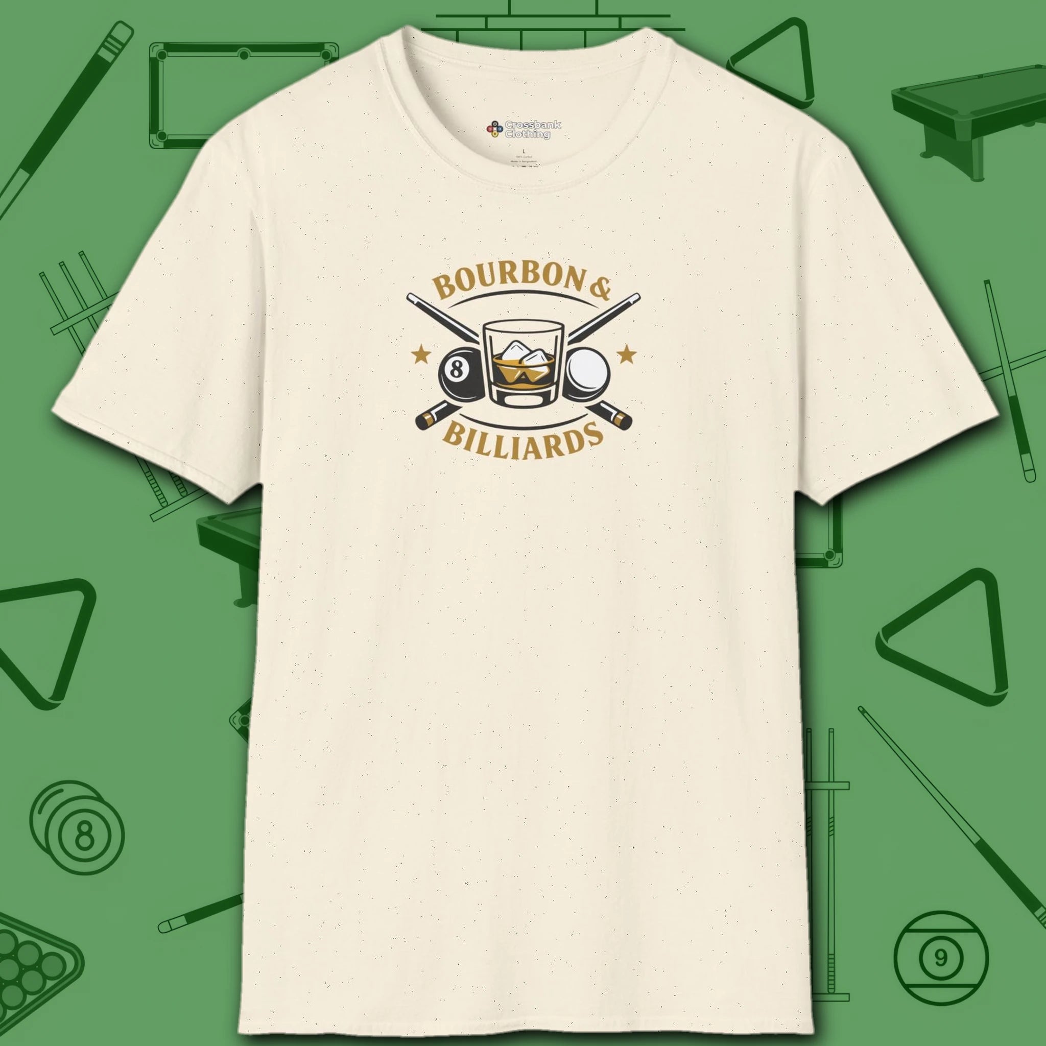Bourbon and Billiards T-Shirt, in Natural color, pool shirt, front view
