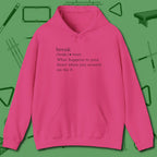 Break Defined Hoodie, front view, in Heliconia subtle drip for serious shooters