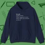 Break Defined Hoodie, front view, in Navy your go-to shirt for league night victories